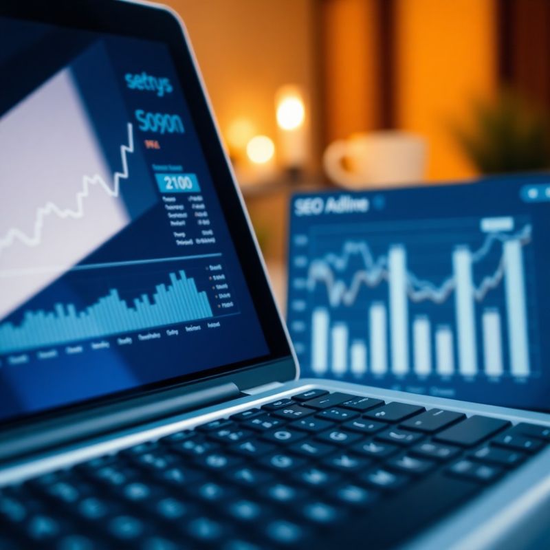 SEO analytics interface with ranking charts